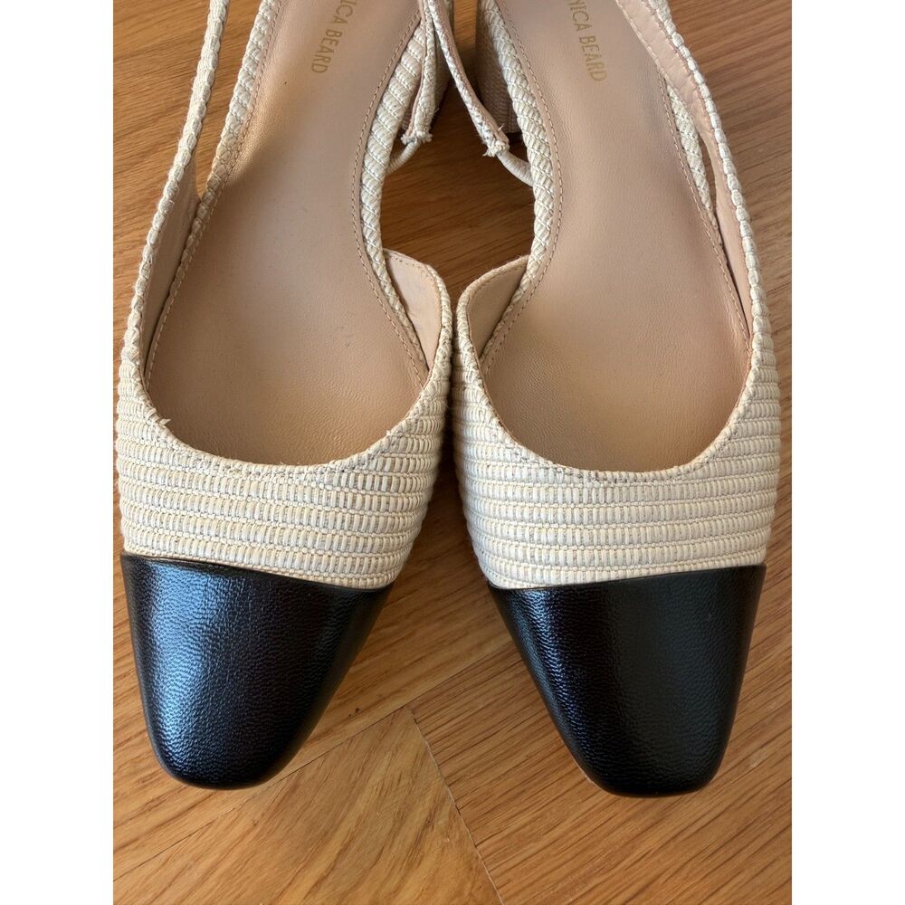 Veronica Beard Cecile Slingback Heels Black Cream Size 7 Fabric Leather - Picture 3 of 7